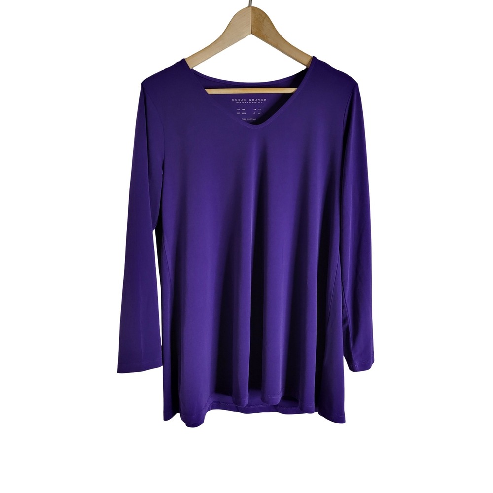 Susan Graver Modern Essentials Purple V-Neck Long Sleeve Tunic Top MP Aesthetic